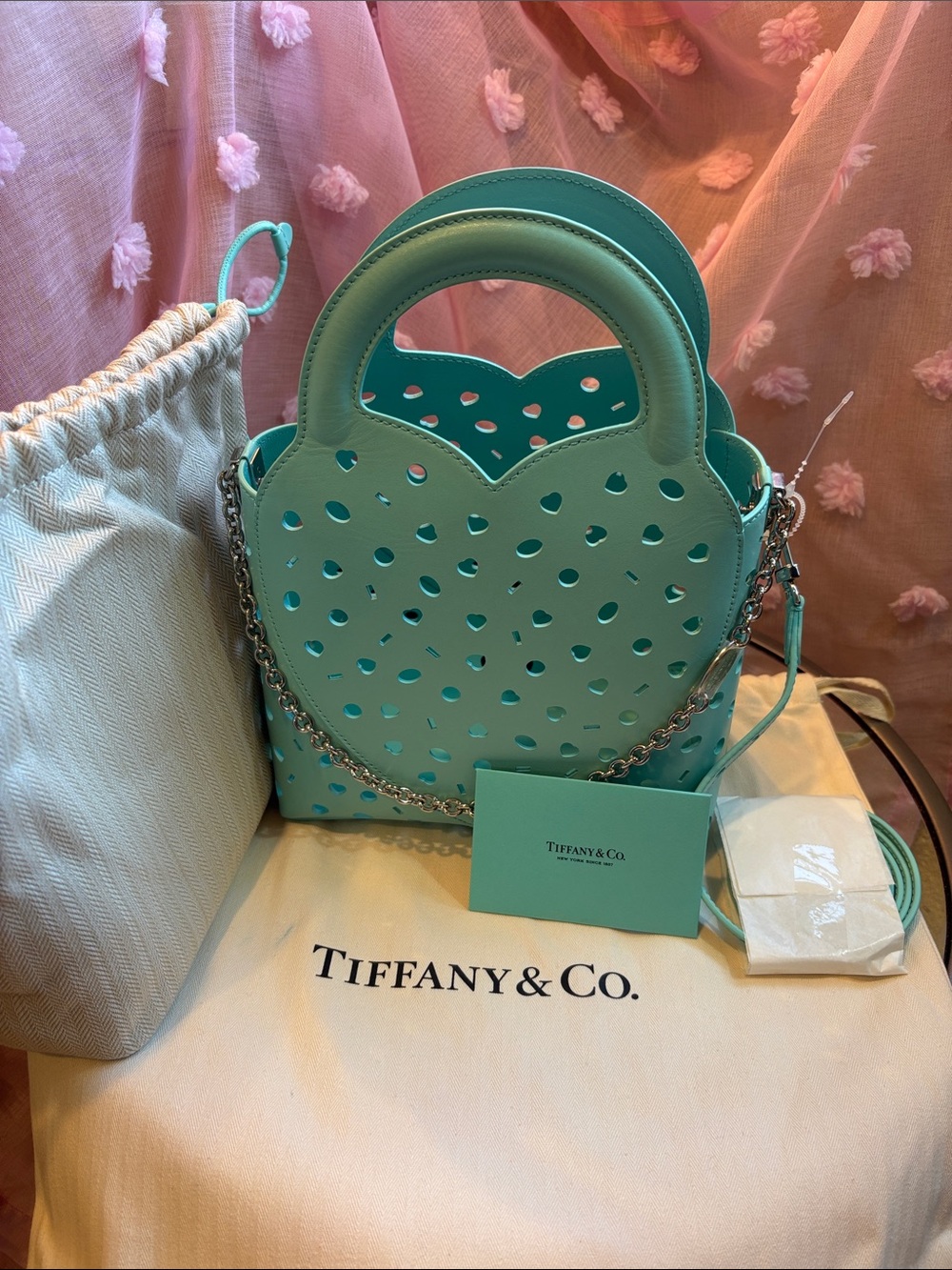 Tiffany & Co. Return to Tiffany Perforated Heart Micro Tote Bag Blue NWT
